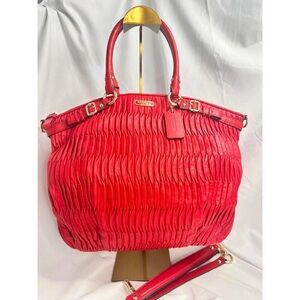 Coach Madison Sophia Gathered Red Leather Satchel with Crossbody Strap
